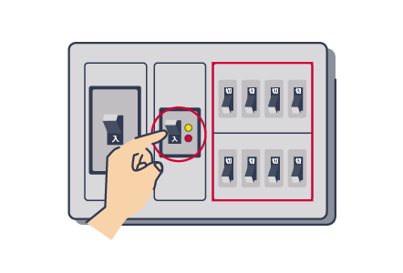 ⑤漏電遮断器のスイッチを「入」にした後、配線用遮断器のスイッチを1つずつ「入」にしてください。